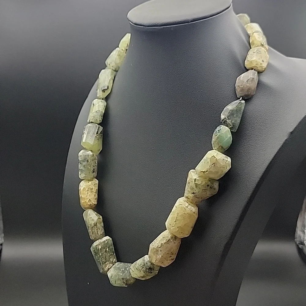 Faceted Agate Prehnite 734 Cts Beaded Natural Gemstone Necklace Unisex Crystal
